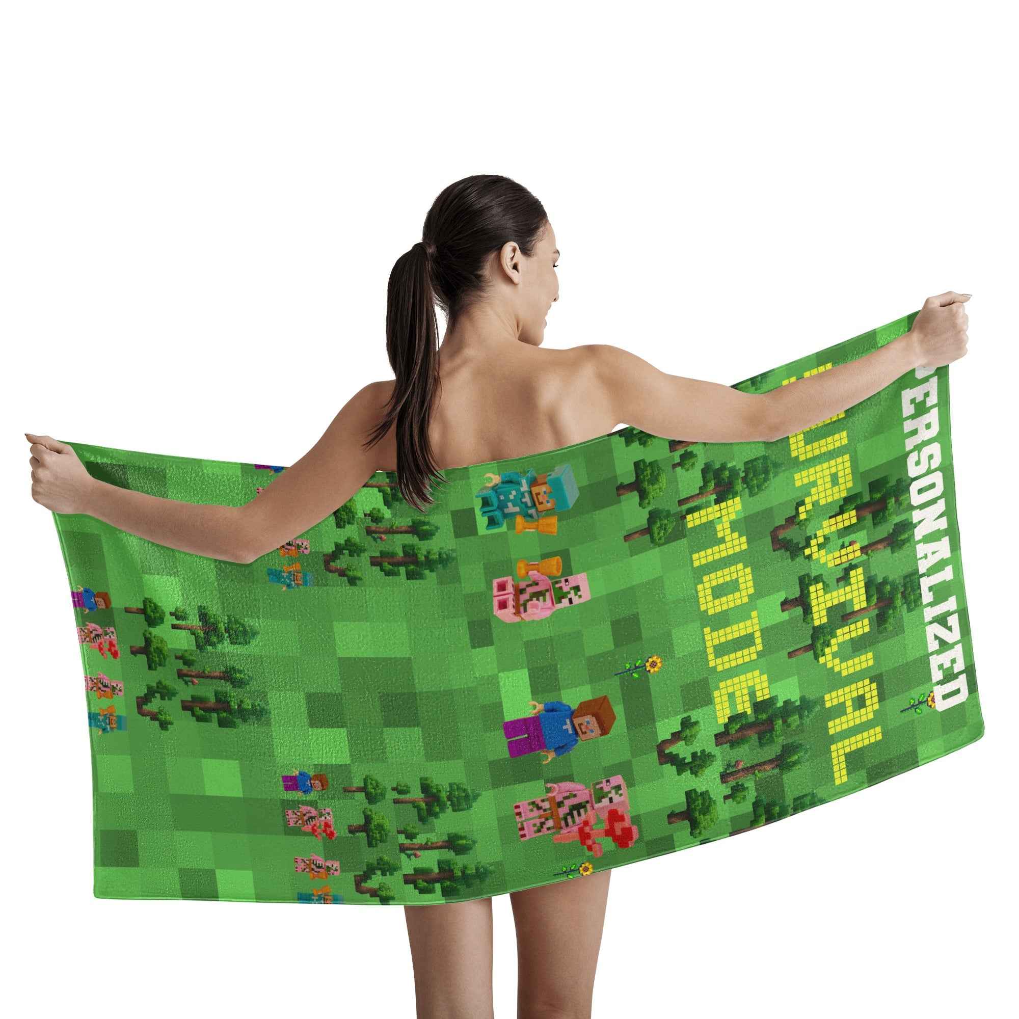 Personalized Pixel Block Survival Mode Bath Towel