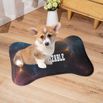 Customizable Galaxy Print Bone Shaped Pet Mat - Corgi puppy resting on mat | Our Phoenix Rise
