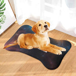 Customizable Galaxy Print Bone Shaped Pet Mat - Golden Retriever puppy on mat | Our Phoenix Rise