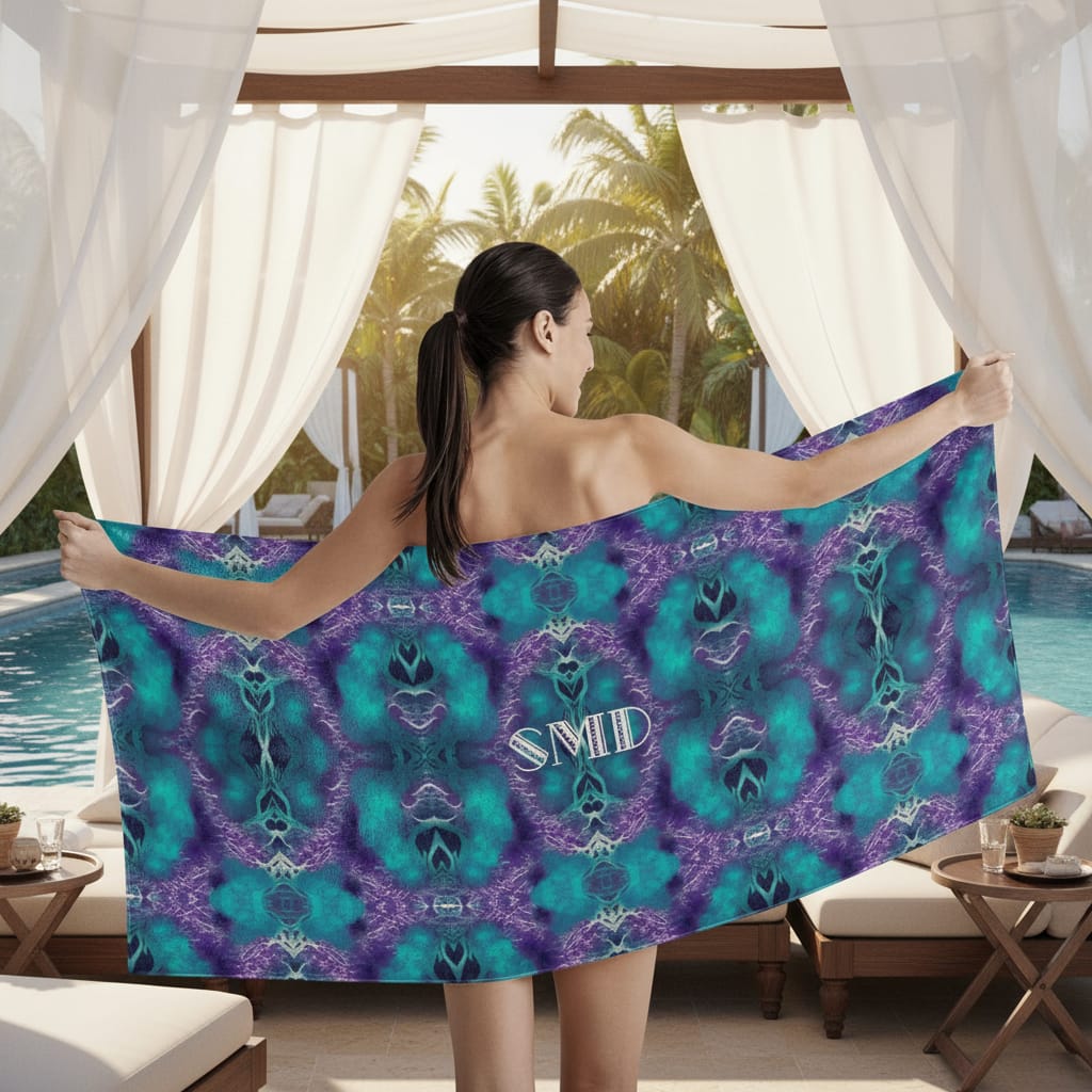 Personalized Aqua Purple Towel - Soft Cotton Blend