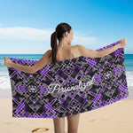 Personalized Purple Geometric Bath Towel - Woman on Beach | Our Phoenix Rise