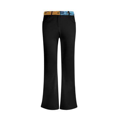Women's Black Flare Pants with Patterned Waistband - Front View | Our Phoenix Rise