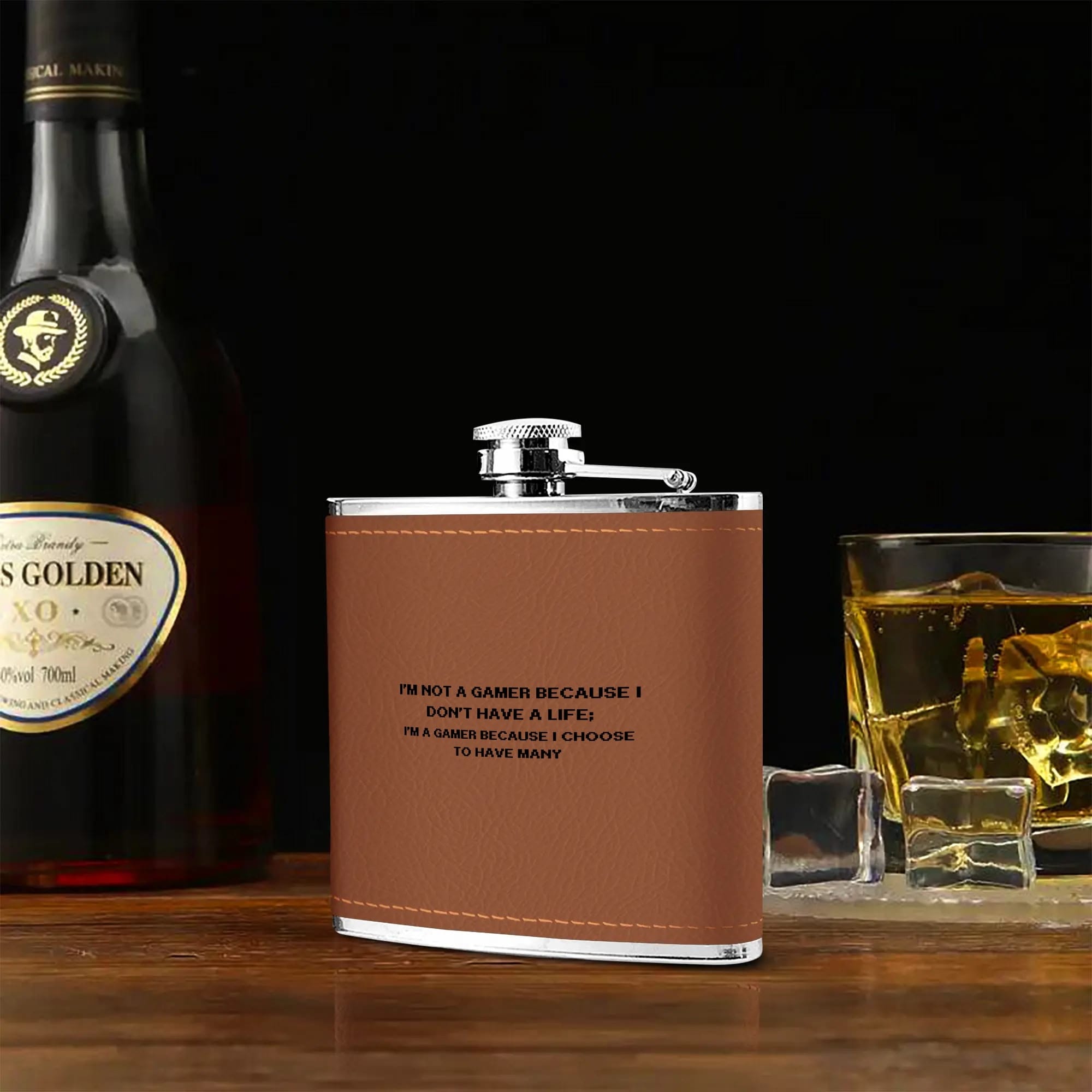 Funny Gamer Quote Hip Flask Brown 6oz