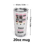 Personalized Teacher Tumbler - ergonomic grip perspective, pink pencil graphics | Our Phoenix Rise