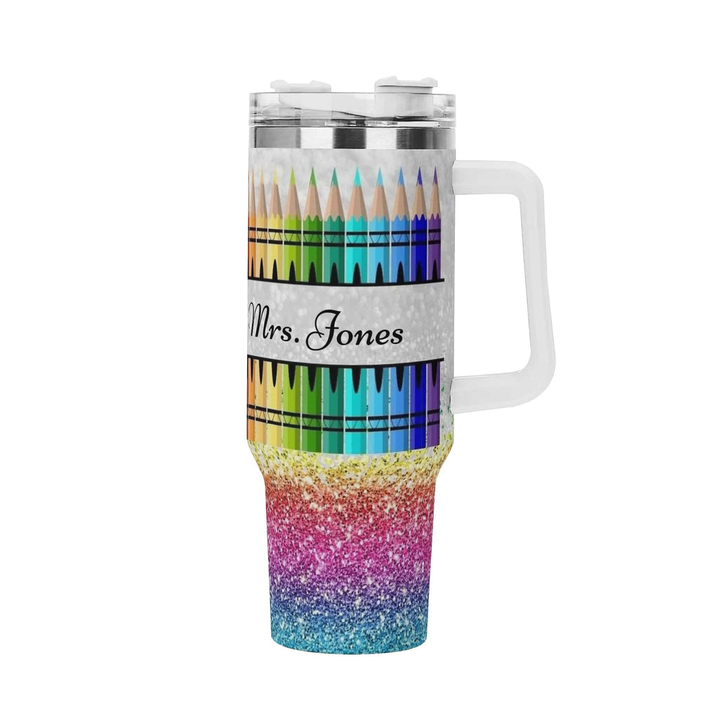 Personalized 40oz Stainless Steel Tumbler Gift With White Handle and Straw