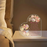 Personalized Heart Shaped Thank You Acrylic Plaque - elegant bedside table display | Our Phoenix Rise