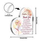 Personalized Heart Shaped Thank You Acrylic Plaque - close-up of custom name detail | Our Phoenix Rise