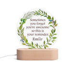 Personalized Custom Name Acrylic LED Night Light - on a white shelf with plants | Our Phoenix Rise