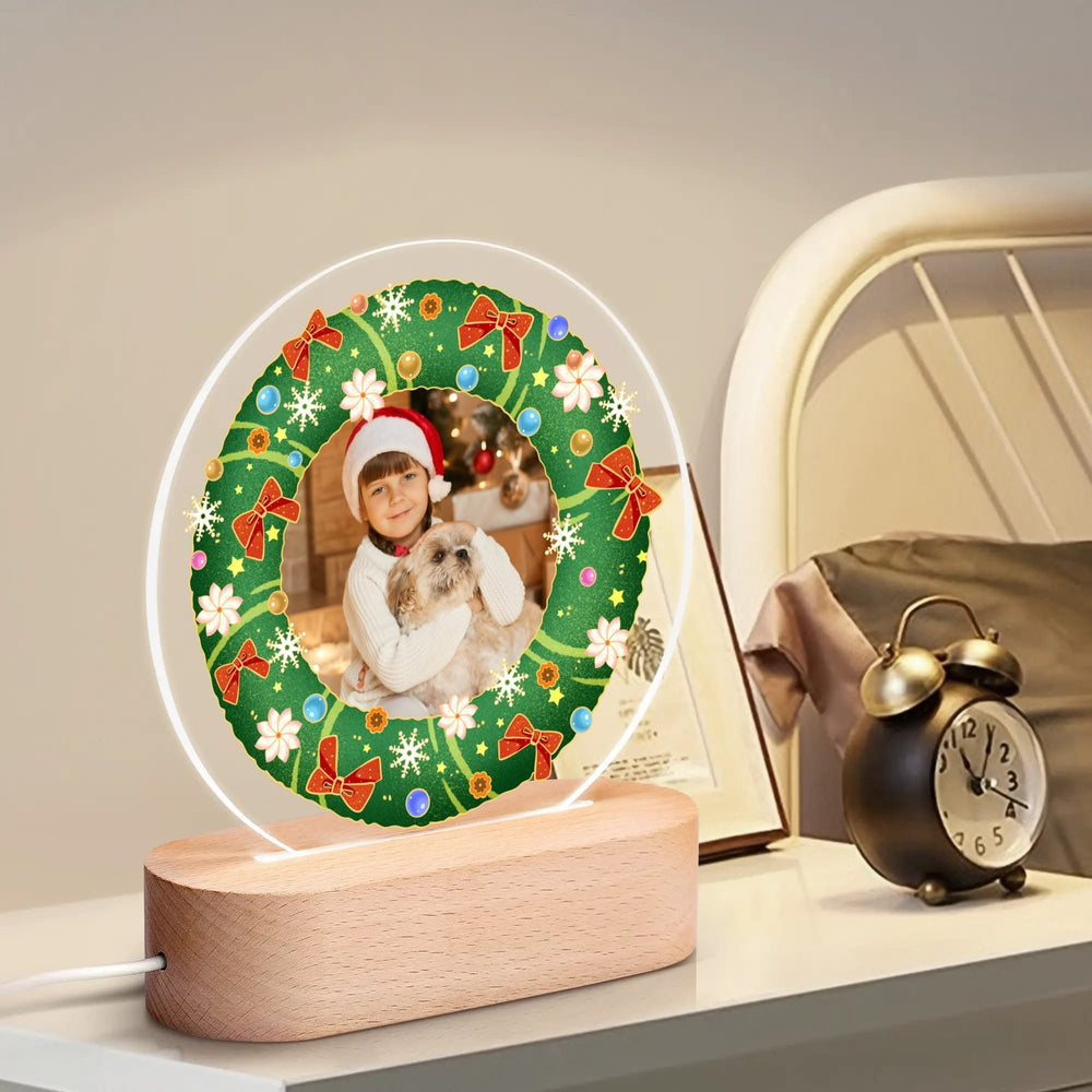 Personalized Christmas Photo Night Light Round Lamp