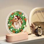Personalized Christmas Photo Night Light - Detailed View of Round Acrylic Lamp on Wooden Base | Our Phoenix Rise