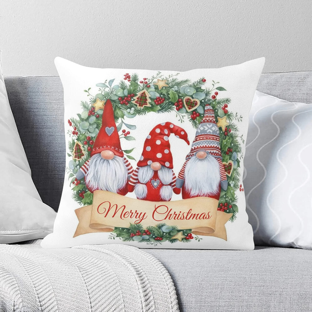 Christmas Gnome Wreath Pillow Cover 18x18 In