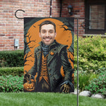 Personalized Halloween Garden Flag - close up of custom face on spooky scarecrow body | Our Phoenix Rise