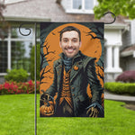 Personalized Halloween Garden Flag - character detail with pumpkin and bare trees | Our Phoenix Rise