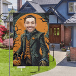 Personalized Halloween Garden Flag - detail of character's hand with pumpkin | Our Phoenix Rise