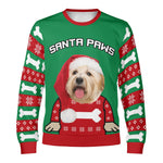 Personalized Dog Christmas Sweater - Front View Green Red with Santa Paws Design | Our Phoenix Rise