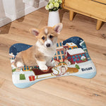 Personalized Christmas Corgi Dog Feeding Mat - Corgi Puppy on Mat | Our Phoenix Rise