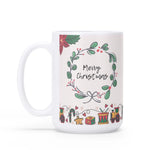 Christmas Coffee Mug 15 oz - Full View with Merry Christmas Wreath and Train | Our Phoenix Rise