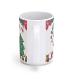 Christmas Coffee Mug 15 oz - Back View with Christmas Stocking and Tree Design | Our Phoenix Rise
