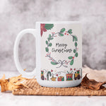 Christmas Coffee Mug 15 oz - Close Up of Merry Christmas Wreath Text | Our Phoenix Rise
