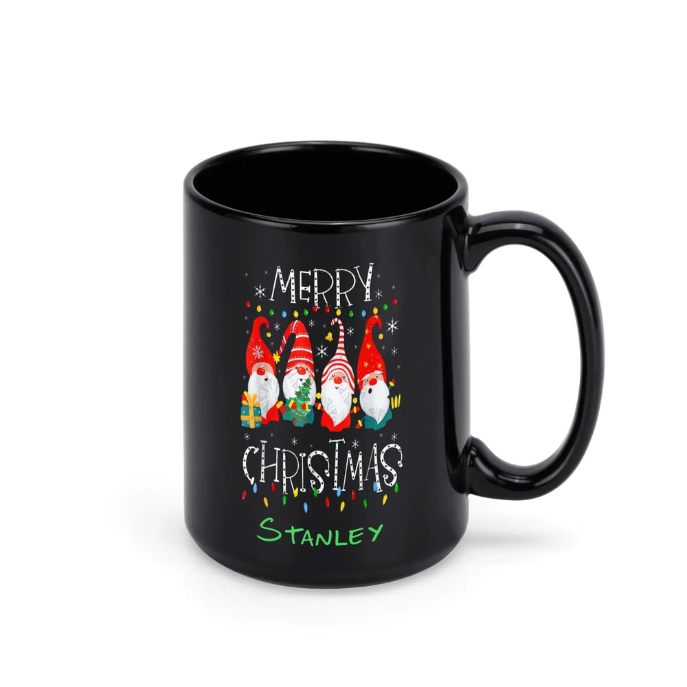 Personalized Christmas Gnome Mug Black 15 oz
