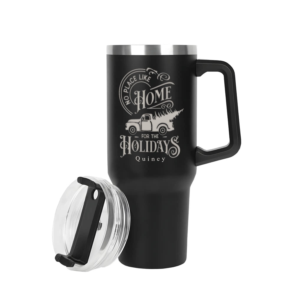 Engraved 40oz Stainless Steel Tumbler Travel Mug with Handle and Straw for Cup Holder