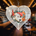 Personalized Pet Photo Heart Wind Spinner - Dog in Santa hat cafe background | Our Phoenix Rise