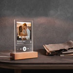 Personalized Music Player Acrylic Plaque - Clear acrylic plaque with custom couple photo, song interface, and wooden LED base | Our Phoenix Rise