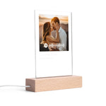 Personalized Music Player Acrylic Plaque - Side view showing thickness of acrylic and natural wooden LED base | Our Phoenix Rise