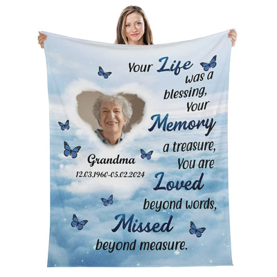 Personalized Memorial Photo Blanket - held by woman | Our Phoenix Rise