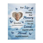Personalized Memorial Photo Blanket - close up of photo frame and butterfly design | Our Phoenix Rise