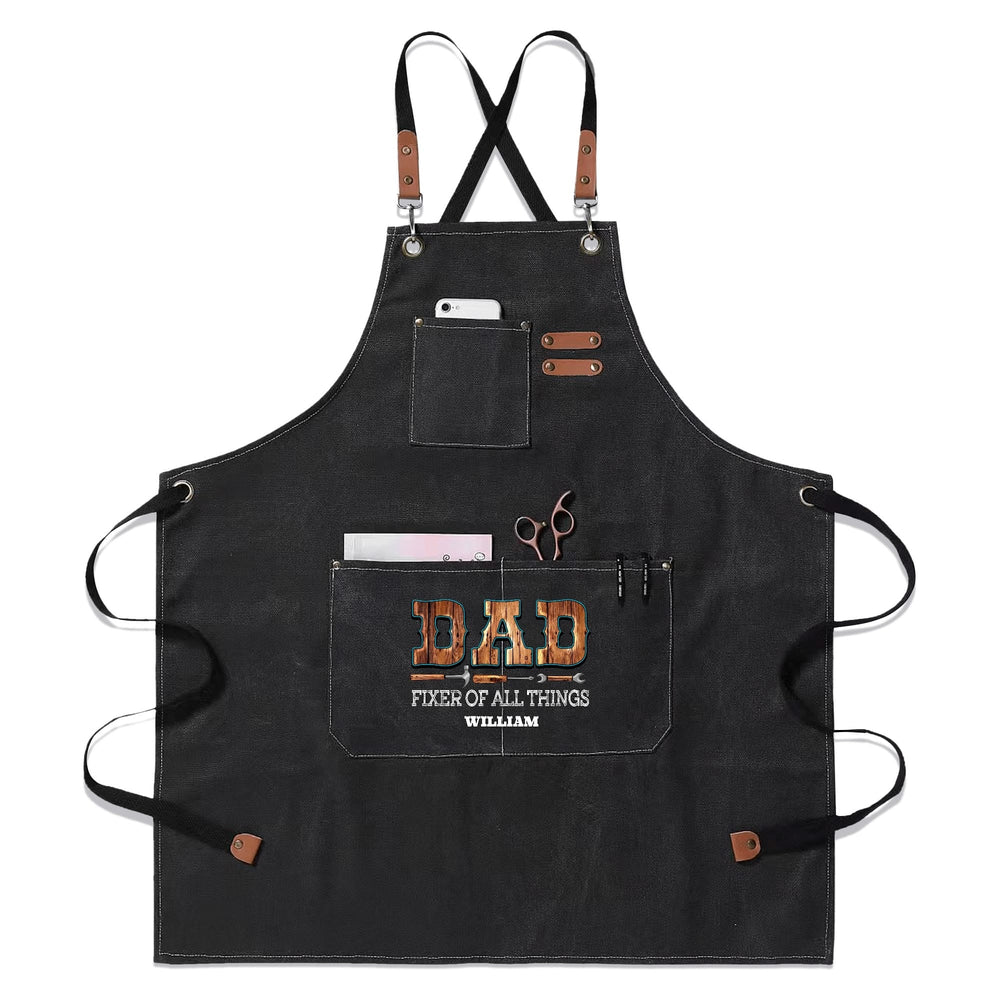 Personalized Dad Fixer Apron Black-Royal Blue