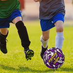 Personalized Super Dad Soccer Ball - detail of purple and yellow accents | Our Phoenix Rise