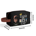 Personalized Makeup Bag - Living My Best Life, front view isolated | Our Phoenix Rise