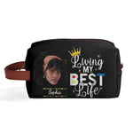 Personalized Makeup Bag - Living My Best Life, front flat lay view | Our Phoenix Rise