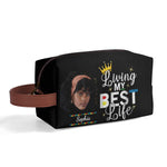 Personalized Makeup Bag - Living My Best Life, angled front view | Our Phoenix Rise