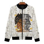 Personalized African American Bomber Jacket - Full front view with empowering quotes | Our Phoenix Rise