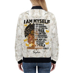 Personalized African American Bomber Jacket - Close up of full zip and collar detail | Our Phoenix Rise