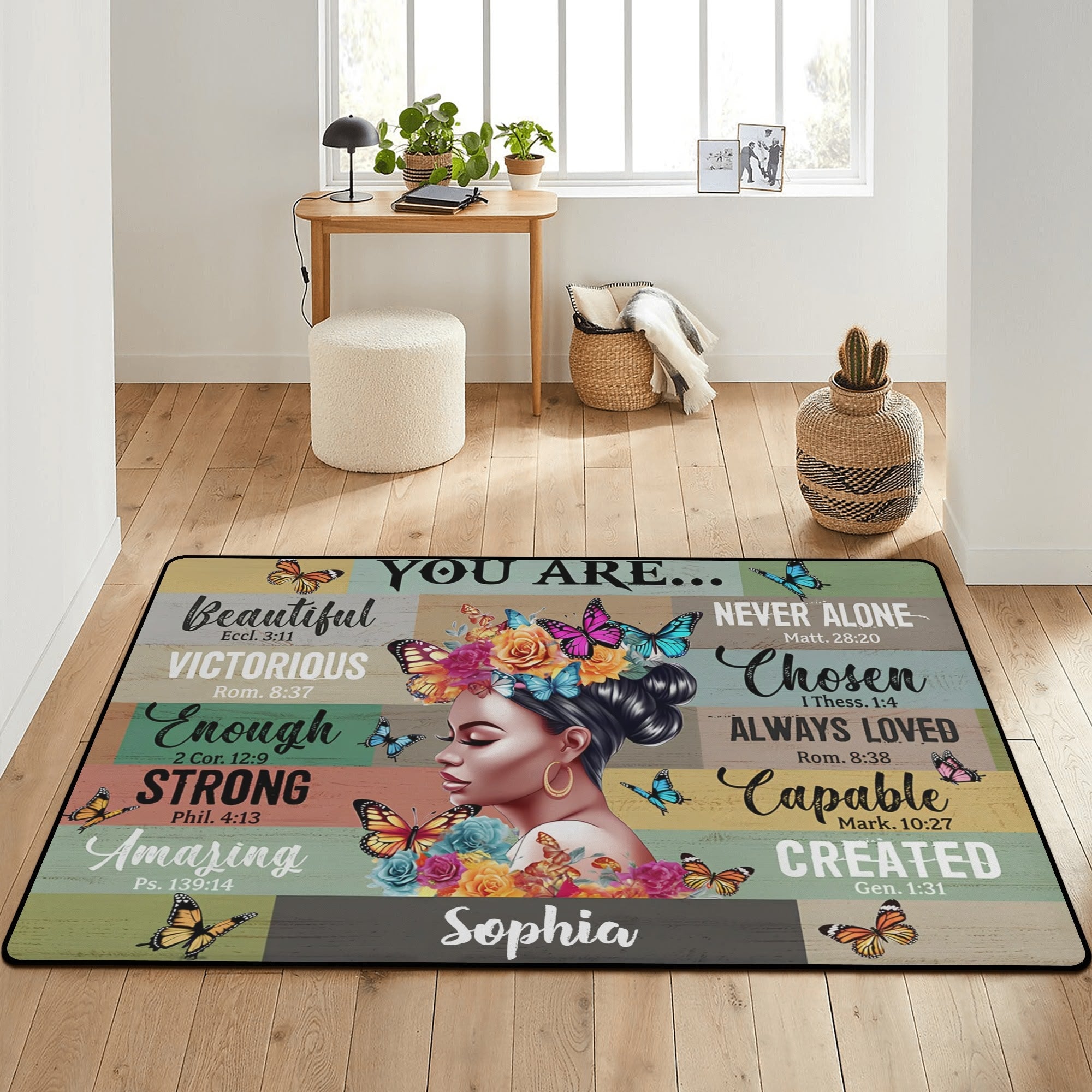 Personalized Inspirational African American Area Rug - full rug in bedroom | Our Phoenix Rise