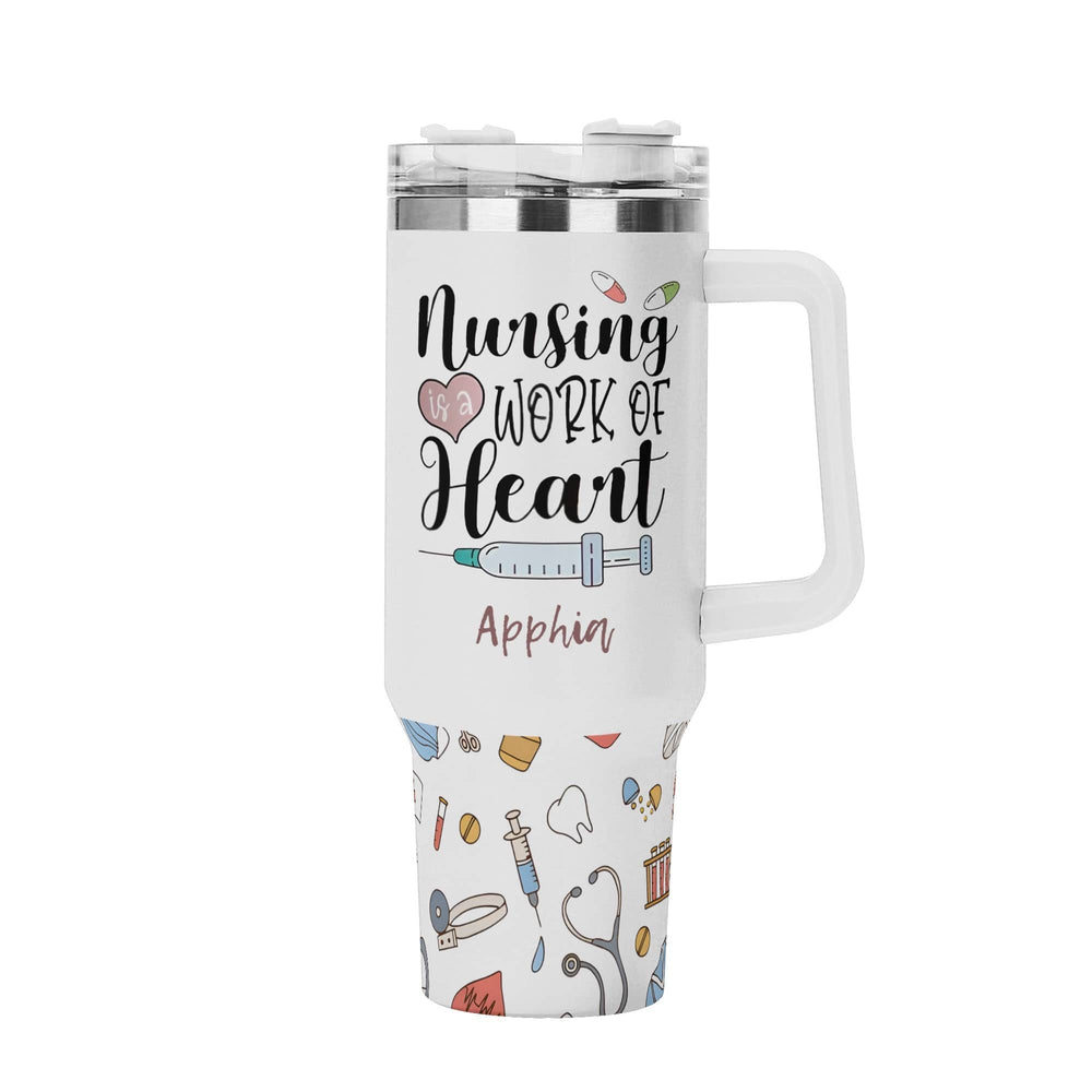 Personalized 40oz Stainless Steel Tumbler Gift With White Handle and Straw