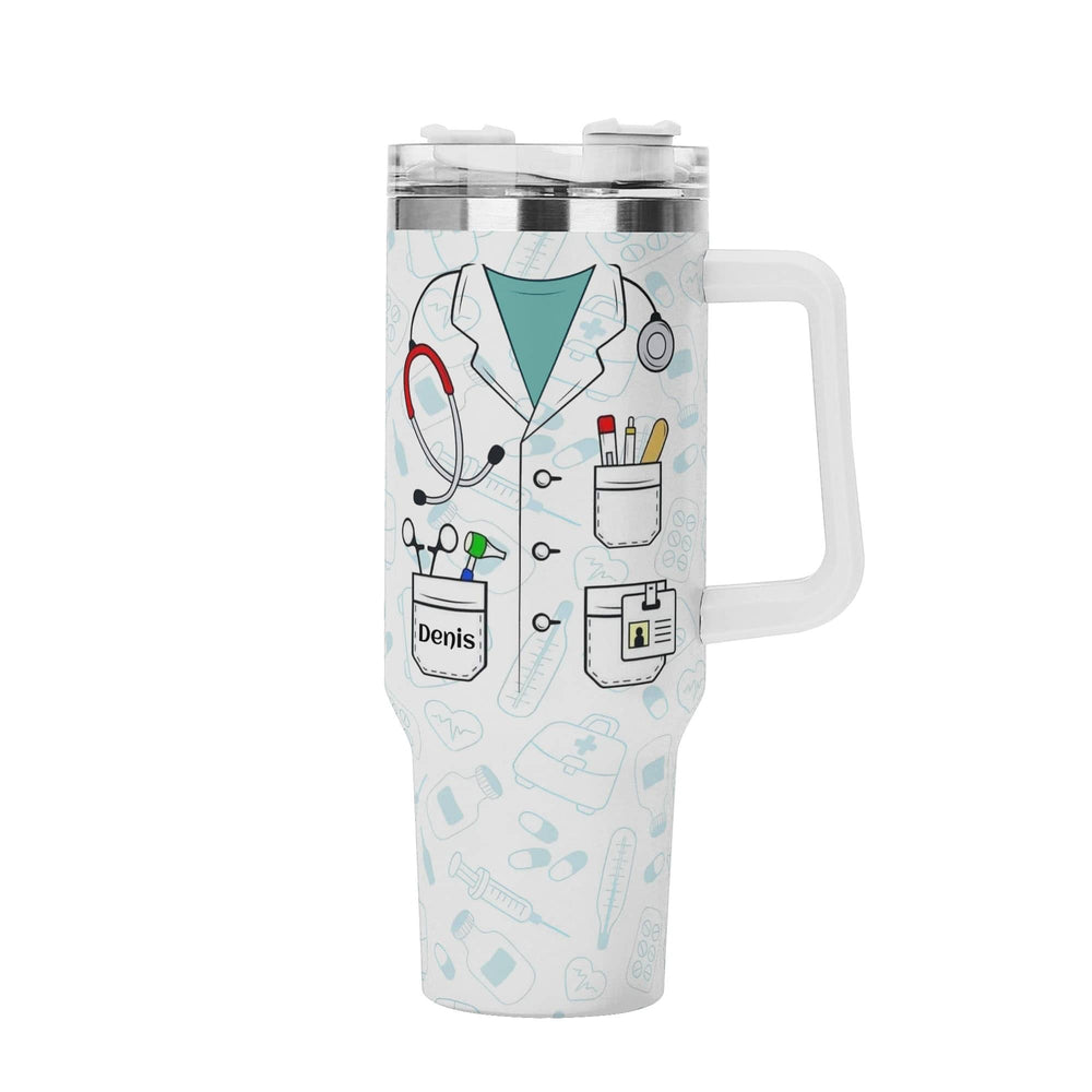 Personalized 40oz Stainless Steel Tumbler Gift With White Handle and Straw