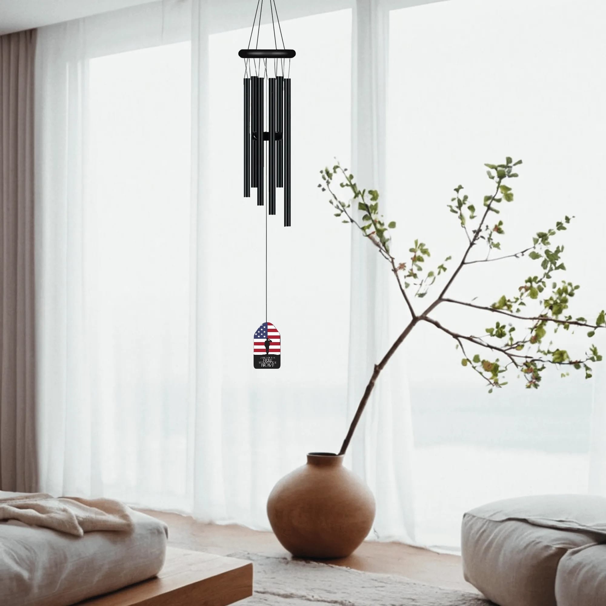 Patriotic Veteran Memorial Wind Chime Black