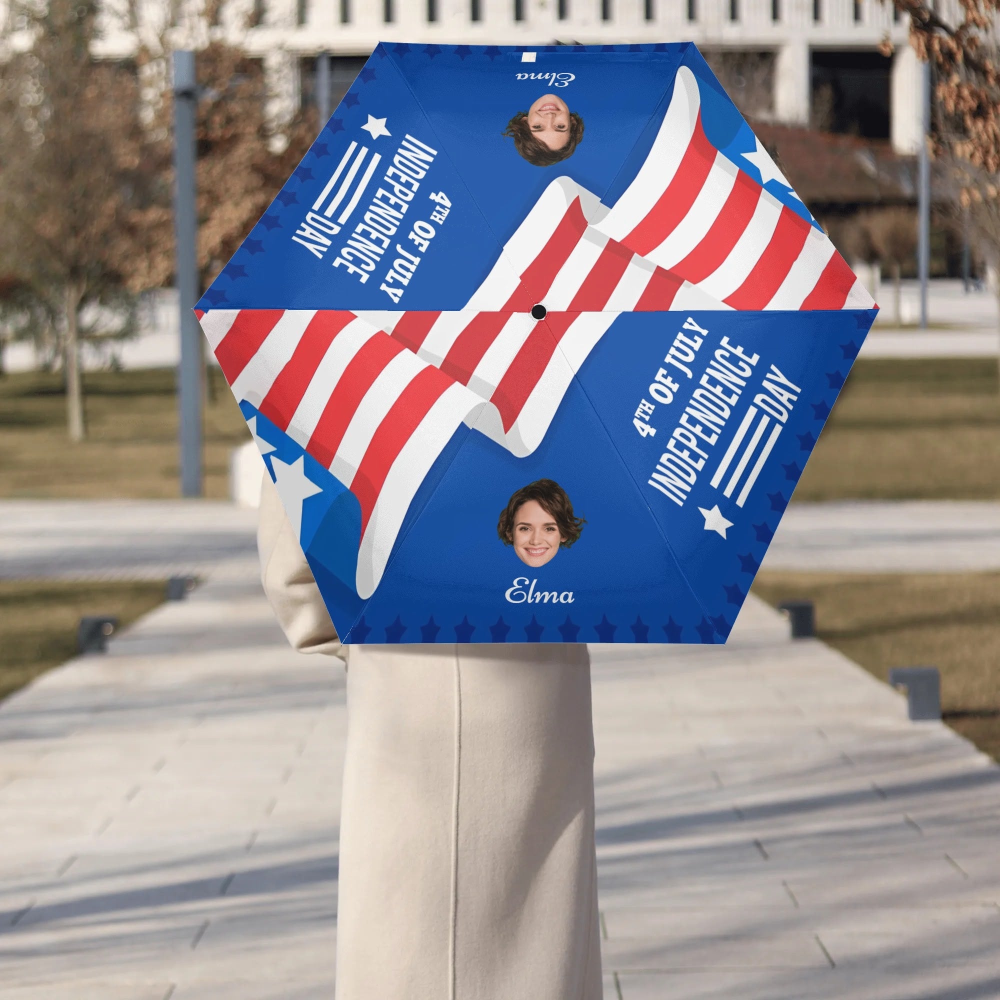 Personalized 4th of July American Flag Umbrella - top view, flat lay | Our Phoenix Rise