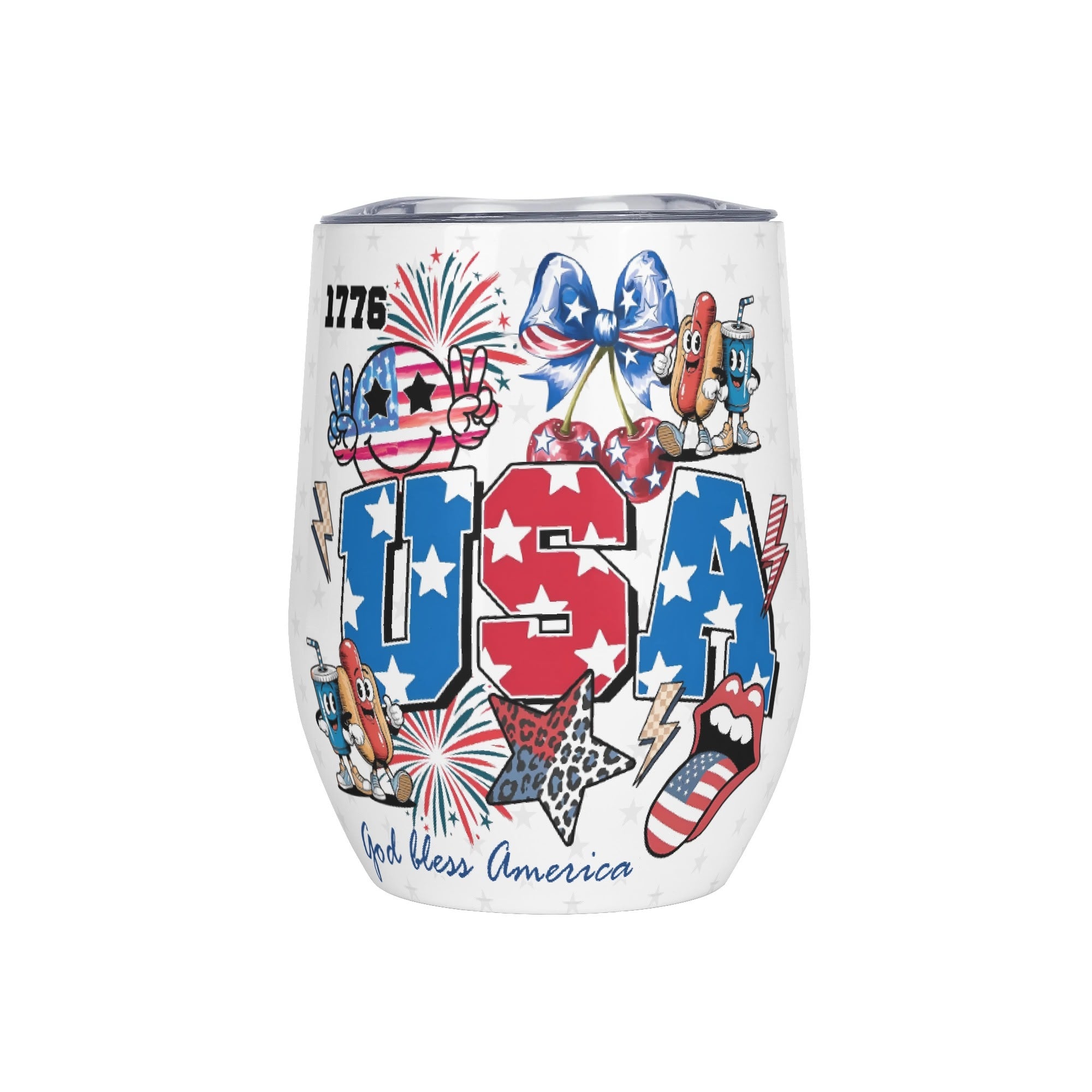 Personalized Patriotic 12oz Insulated Wine Tumbler - Isolated full product view | Our Phoenix Rise