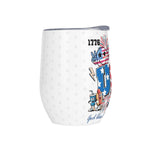 Personalized Patriotic 12oz Insulated Wine Tumbler - Angled view with 'God bless America' text | Our Phoenix Rise