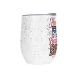 Personalized Patriotic 12oz Wine Tumbler - Angled view with lid | Our Phoenix Rise