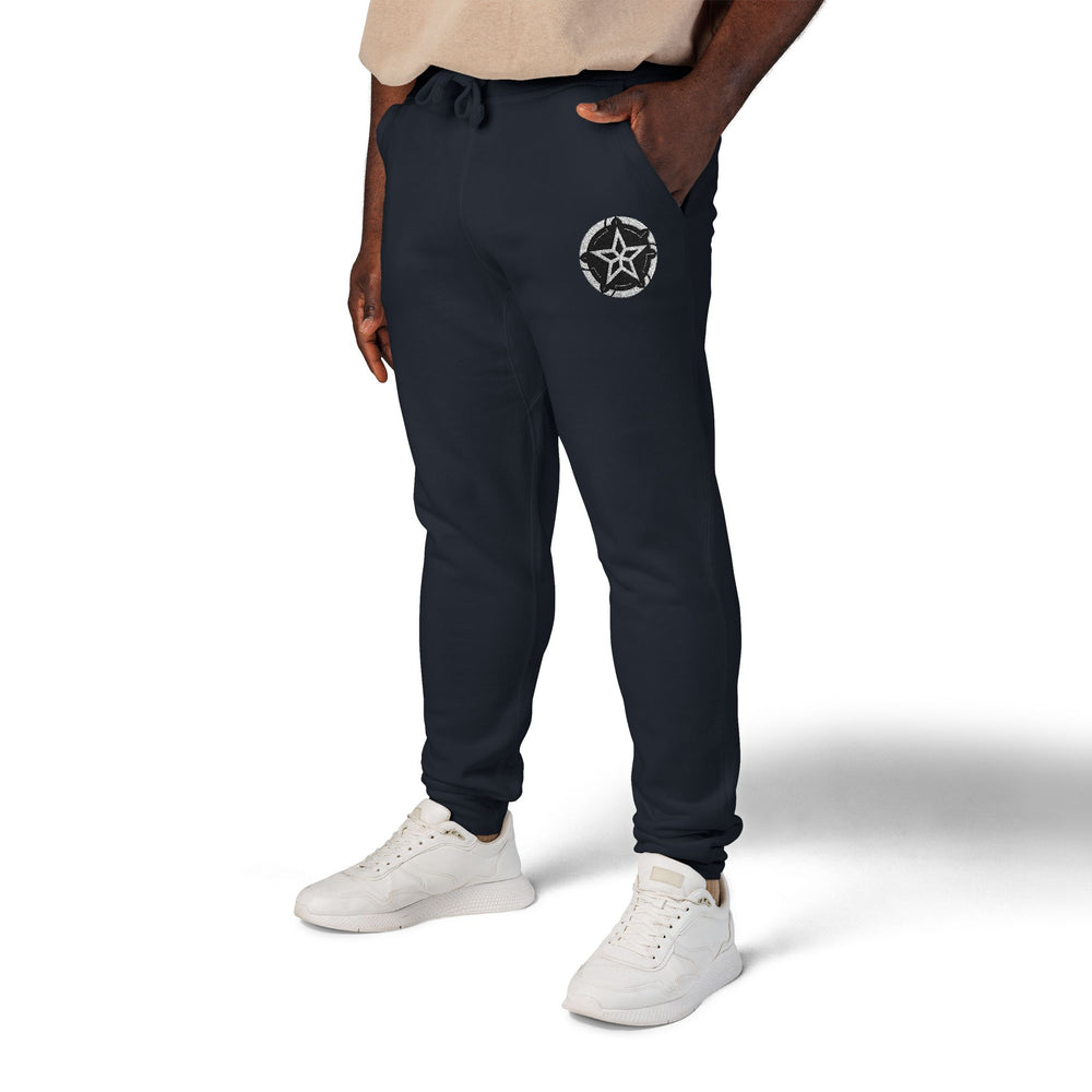 Embroidered Star Compass Sweatpants — White Fleece Joggers