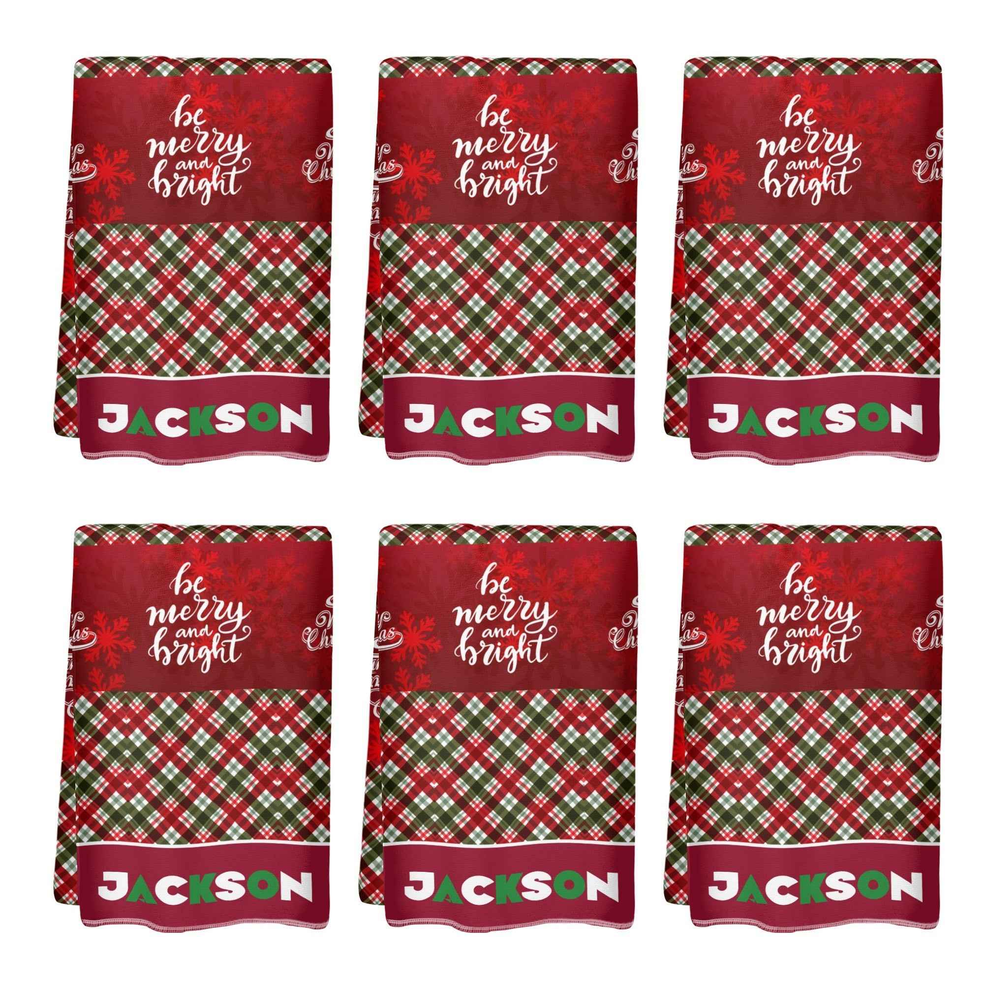 Personalized Christmas Plaid Hand Towel 6-Pack Red 1-6
