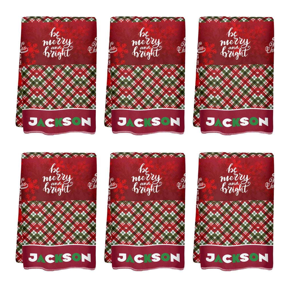Personalized Christmas Plaid Hand Towel 6-Pack Red 1-6