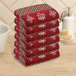 Personalized Christmas Plaid Hand Towel 6-Pack - Stacked with full view of holiday design and custom text | Our Phoenix Rise