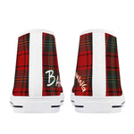 Red Plaid Christmas High Top Canvas Shoes - Lace up detail, white laces | Our Phoenix Rise